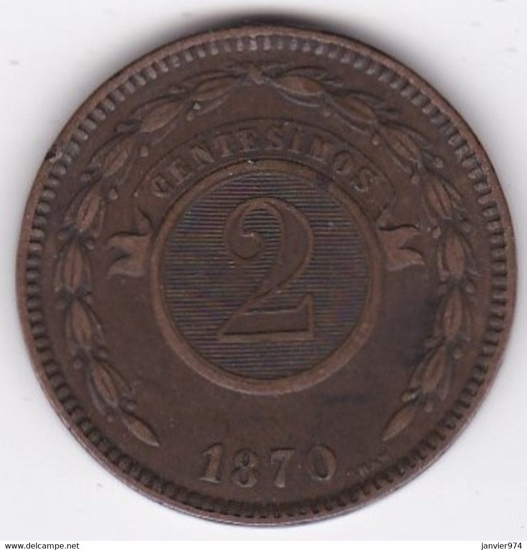 Paraguay 2 Centesimos 1870 SHAW, En Cuivre , KM# 3 - Paraguay