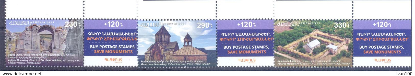 2021. Armenia, Historical And Cultural Monuments Of Armenia, 3v + Labels, Mint/** - Armenien