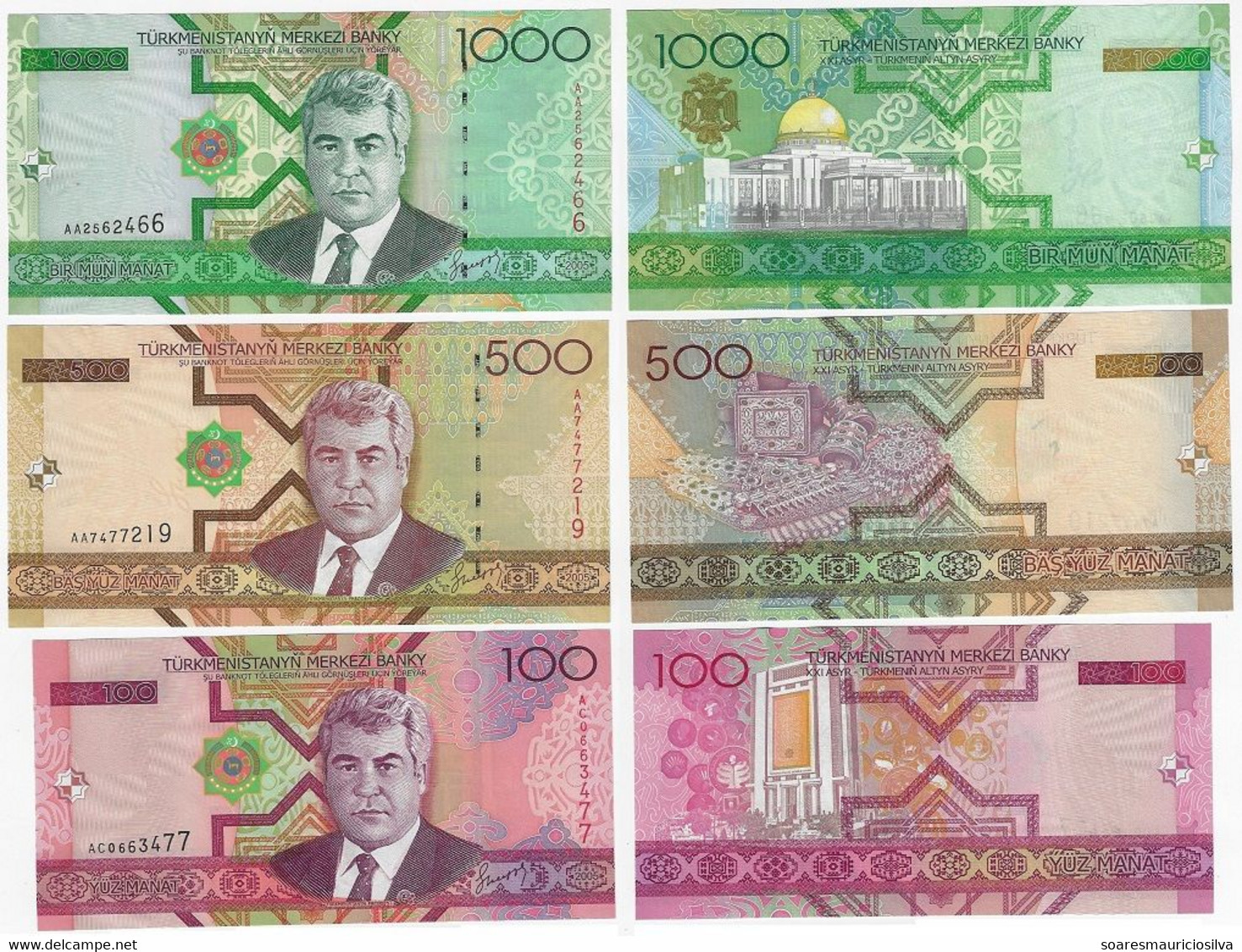 3 Banknote Turkmenistan 100 500 And 1.000 1000 1,000 Manat 2005 Pick-18 19 20 Uncirculated (catalog US$15.5) - Turkmenistan