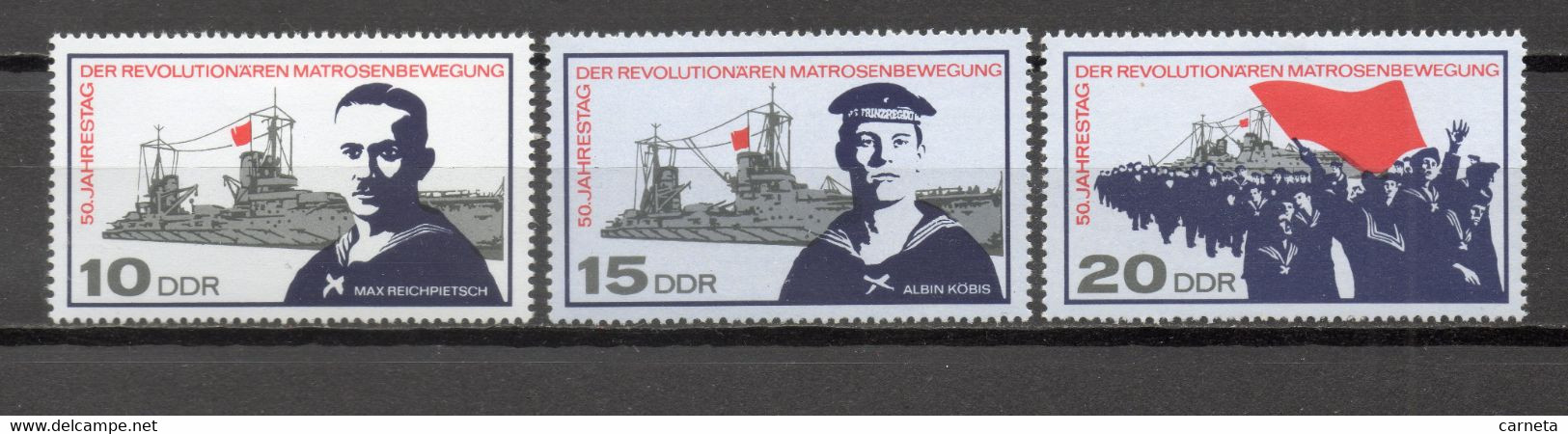 ALLEMAGNE ORIENTALE  N° 1003 à 1005   NEUFS AVEC CHARNIERES  COTE  2.75€      REVOLTE DES MATELOTS  BATEAUX - Ongebruikt