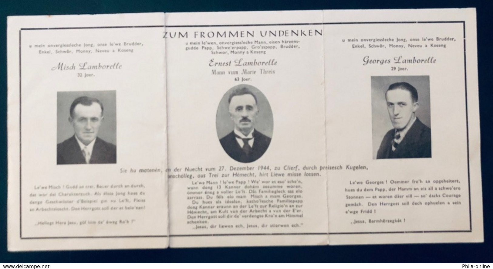 * Luxembourg * Sterbebilder * Zum Frommen Undenken  - 27.4.1945 Erschossen Zu Clierf - Sonstige & Ohne Zuordnung