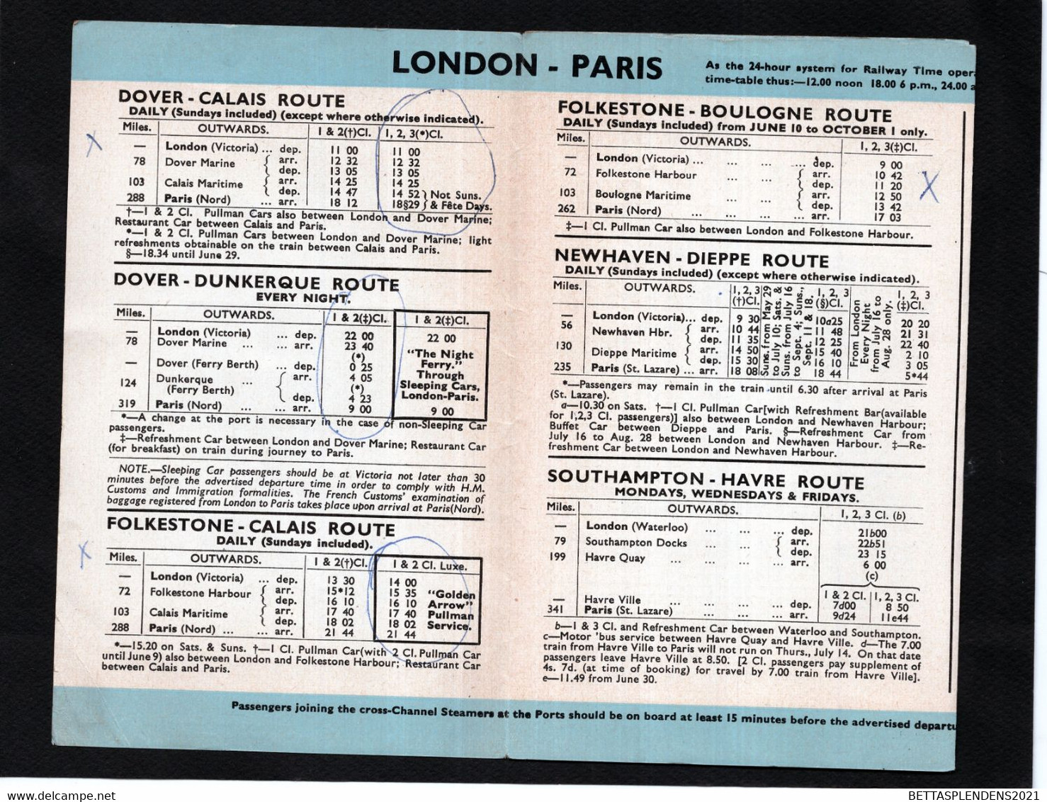 BRITISH RAILWAYS - LONDON And PARIS - Services And Fares 1955 - Europe