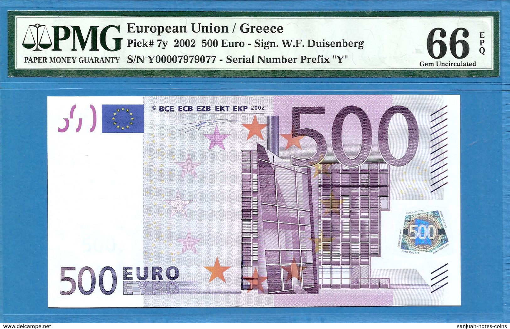 500 EURO GREECE DUISENBERG Y0000-R005 PMG 66 (D152) - 500 Euro