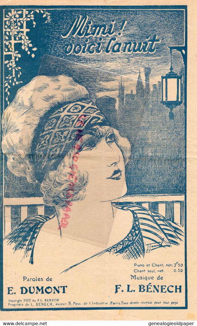 PARTITION MUSIQUE -MIMI VOICI LA NUIT- FEMME COIFFURE AU TURBAN-E. DUMONT- BENECH-PARIS 1923 - Scores & Partitions