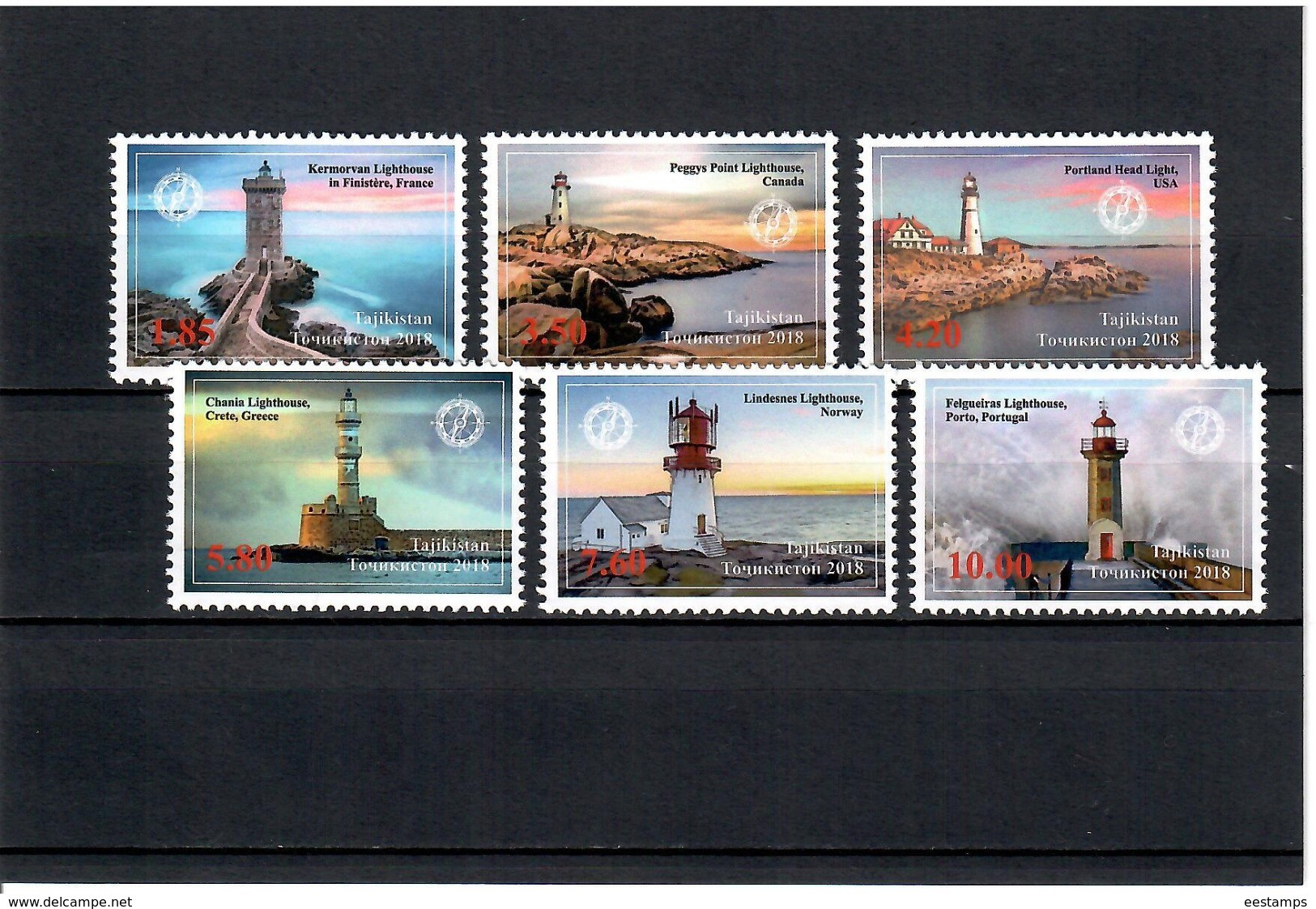 Tajikistan 2018 . Lighthouses. 6v: 1.85, 3.50, 4.20, 5.80, 7.60, 10 - Tadjikistan