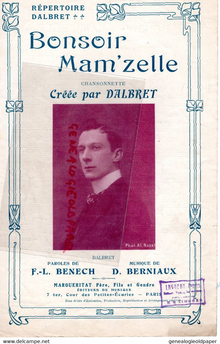 PARTITION MUSIQUE - BONSOIR MAM' ZELLE- DALBRET-BENECH-BERNIAUX-MARGUERITAT PARIS - Scores & Partitions