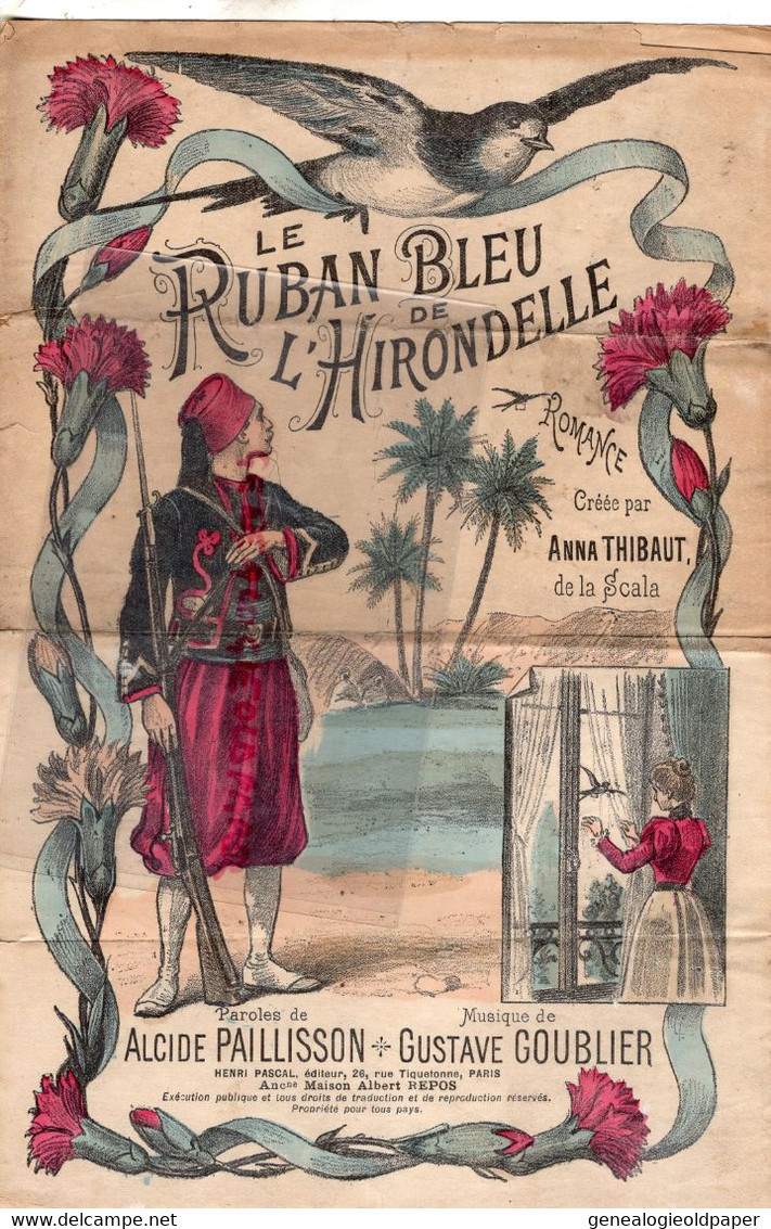 PARTITION MUSIQUE - LE RUBAN BLEU DE L' HIRONDELLE-ANNA THIBAUT DE LA SCALA -ALCIDE PAILLISSON-GUSTAVE GOUBIER PARIS - Partituren