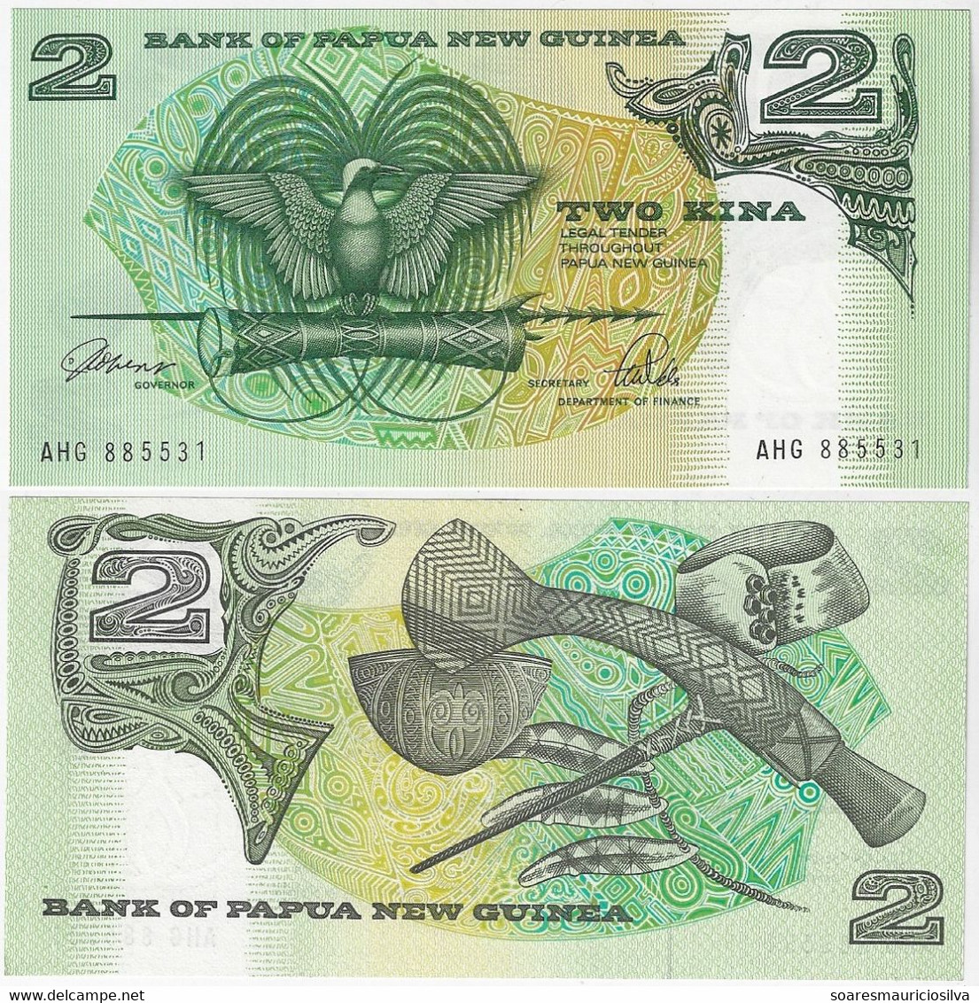 Banknote Papua New Guinea 2 Kina 1992 / 1993 Pick-12A Bird Of Paradise Unc - Papouasie-Nouvelle-Guinée