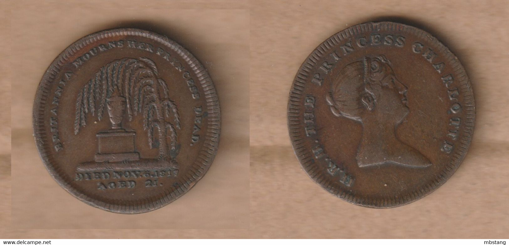 British Tokens ENGLAND DEATH Of PRINCESS CHARLOTTE 1817 Brass Token By Kempson & Son - Monarchia/ Nobiltà