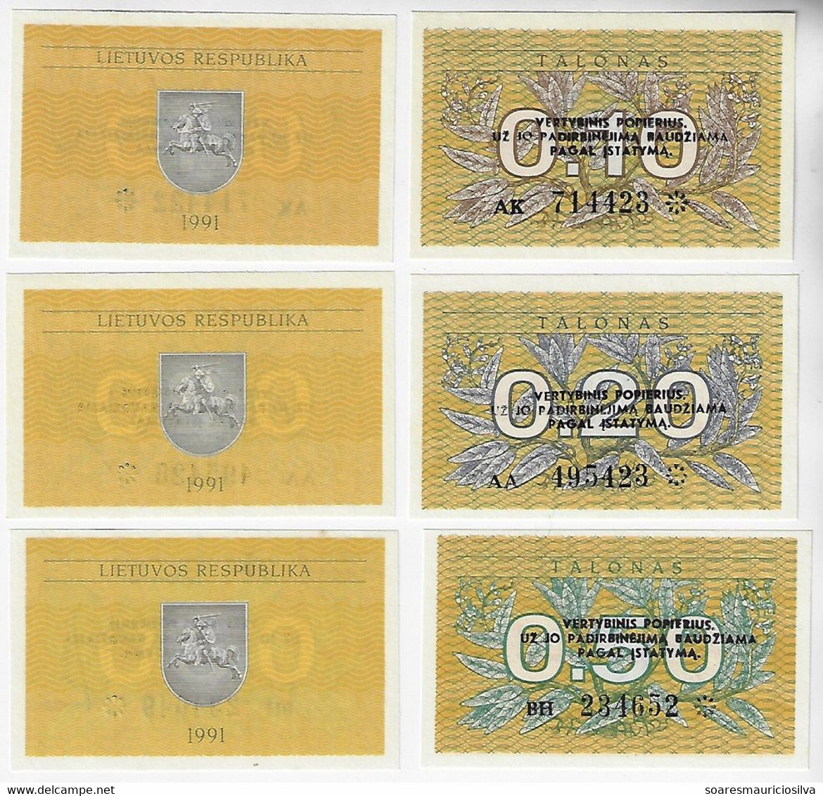 3 Banknote Lithuania 0,10 0,20 And 0,50 Talonas 1991 Pick-29b 30 And 31b Unc - Litouwen