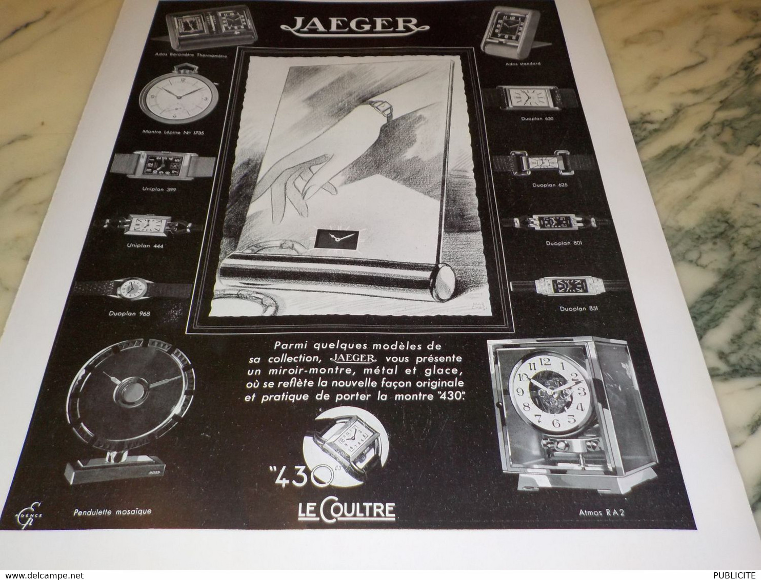 ANCIENNE PUBLICITE MIROIR  MONTRE JAEGER LE COULTRE 1935 - Autres & Non Classés