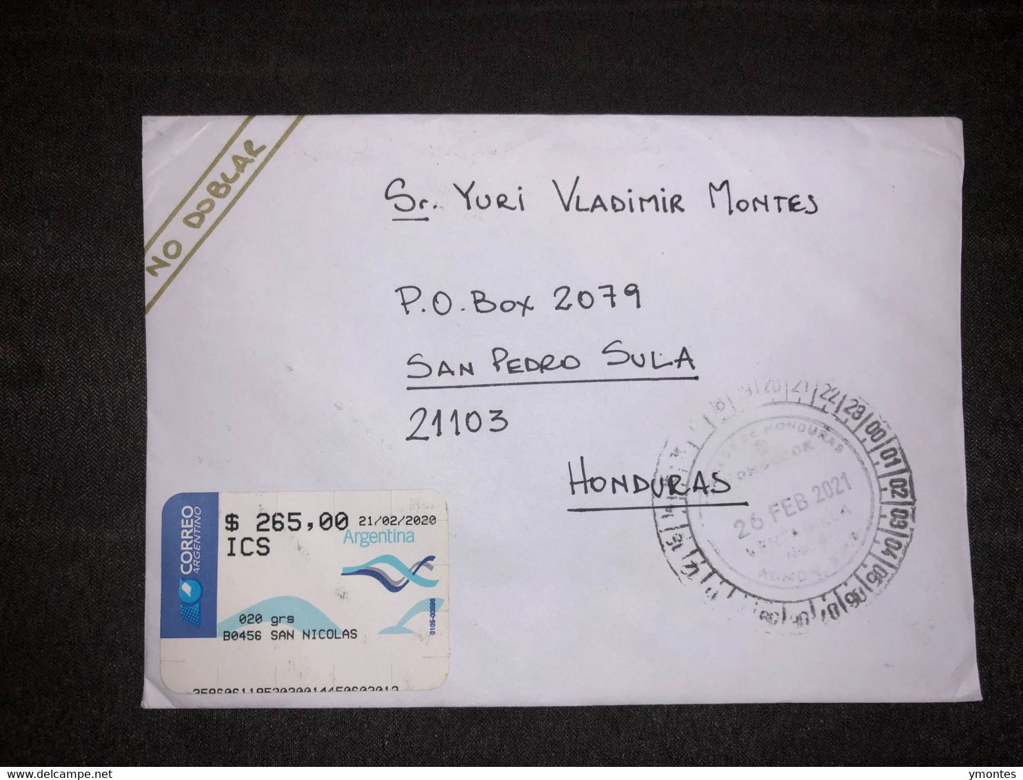 Registered Cover Argentina To Honduras 2021 - Cartas & Documentos