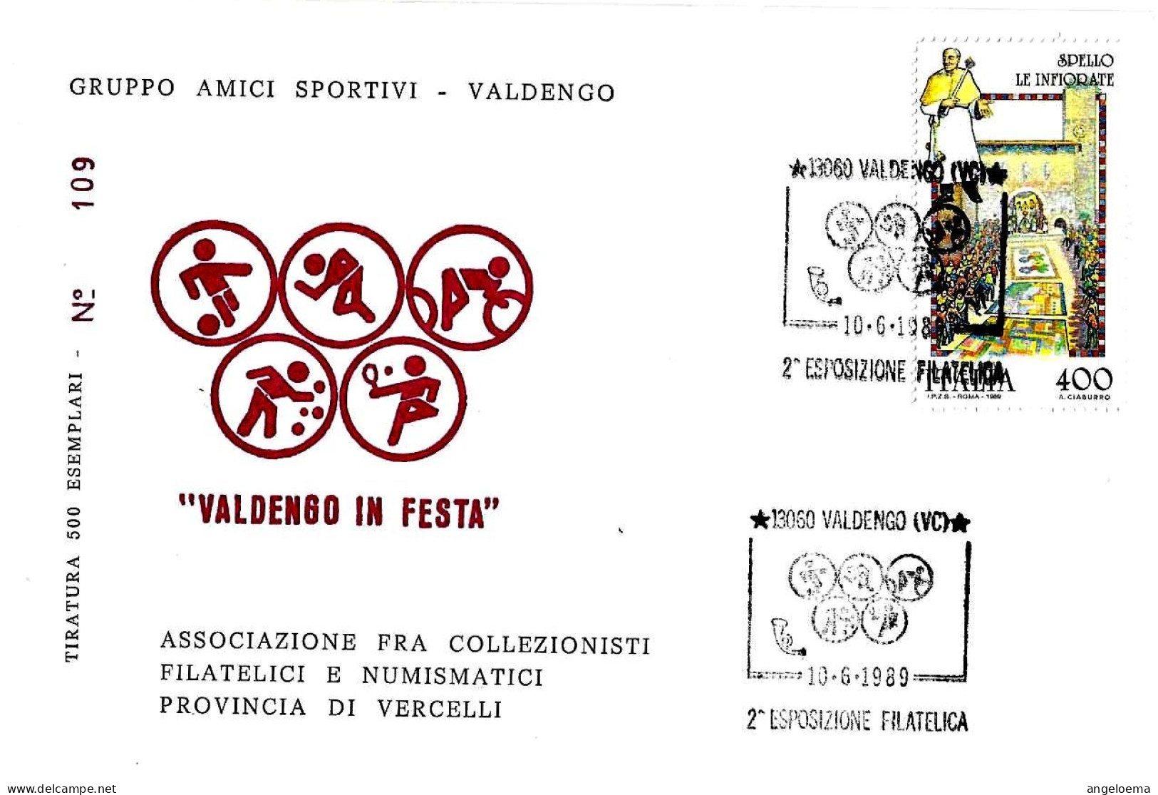 ITALIA - 1989 VALDENGO (VC) 2^ Mostra Filatelica Sport: Calcio, Atletica, Ciclismo, Bocce, Tennis Su Busta Spec. - 5914 - Bowls