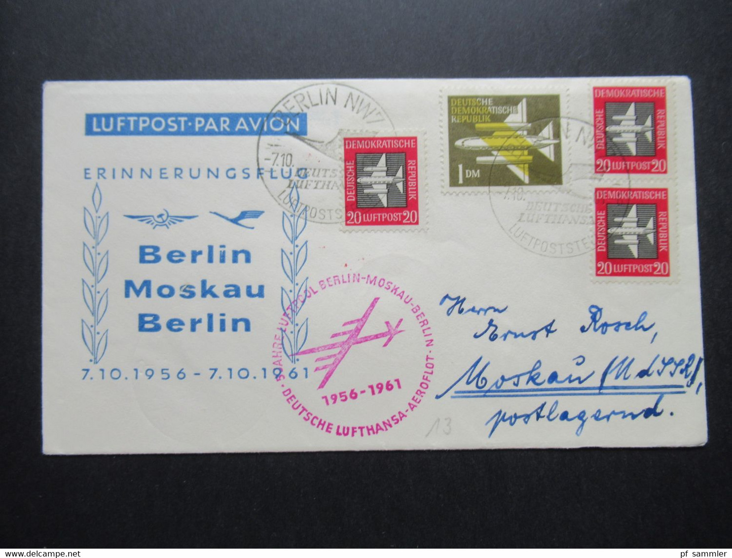 DDR 1961 Erinnerungsflug Berlin - Moskau - Berlin Deutsche Lufthansa Aeroflot SST Berlin NW 7 Luftpoststelle - Cartas & Documentos