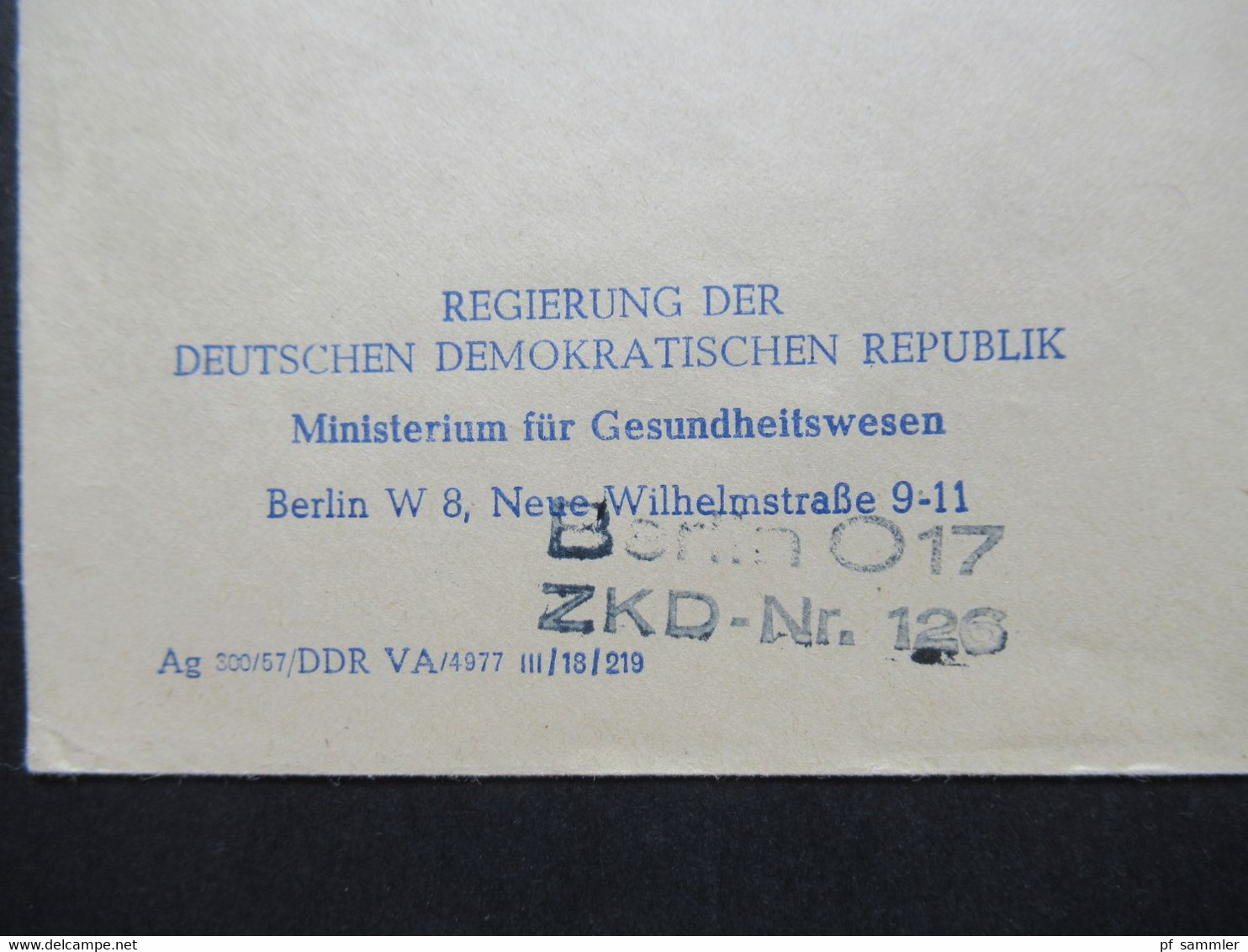 DDR 8.1.1958 Dienst ZKD Nr.17 Buchstabe L Berlin Ost Umschlag Regierung Der DDR Ministerium Für Gesundheitswesen - Altri & Non Classificati