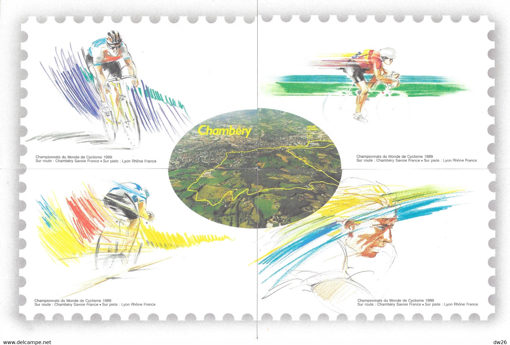 Lot De 4 Cartes Puzzle: Championnats Du Monde De Cyclisme Août 1989 (Lyon, Chambéry) Club Philatélique La Poste - Ciclismo