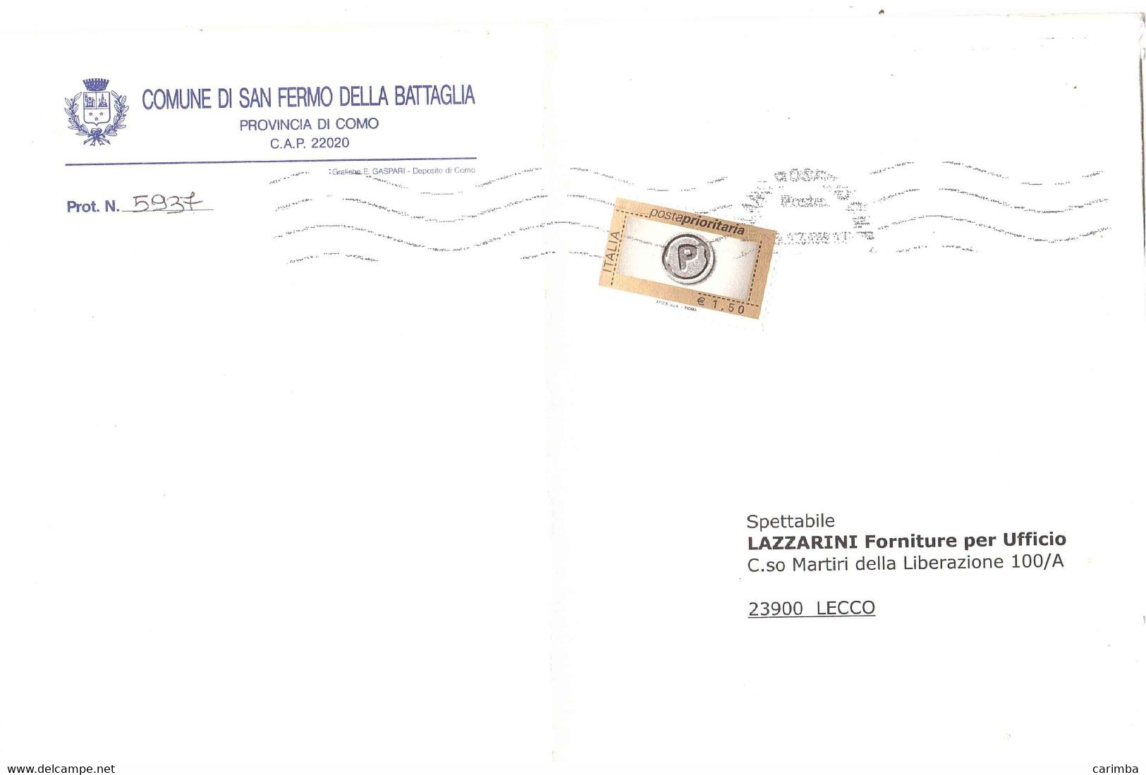 1,50 POSTAPRIORITARIA BUSTA COMUNE DI SAN FERMO DELLA BATTAGLIA COMO - 2001-10: Storia Postale