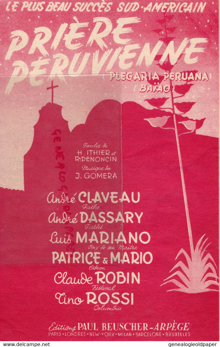 PARTITION MUSIQUE-PRIERE PERUVIENNE-PEROU-PLEGARIA PERUANA-FREDDY BALTA-FRANCK POURCEL-LOULOU LEGRAND - Partituren