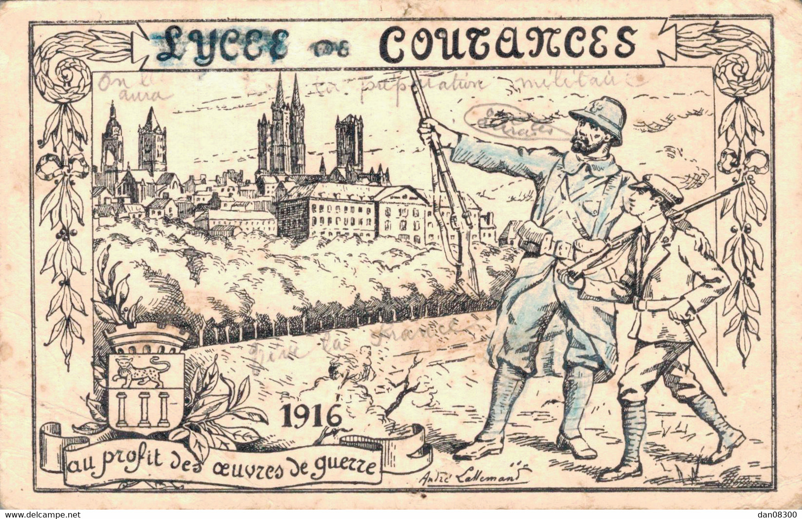 50 LYCEE DE COUTANCES 1916 AU PROFIT DES OEUVRES DE GUERRE ILLUSTRATION DE ANDRE LALLEMAND - Weltkrieg 1914-18