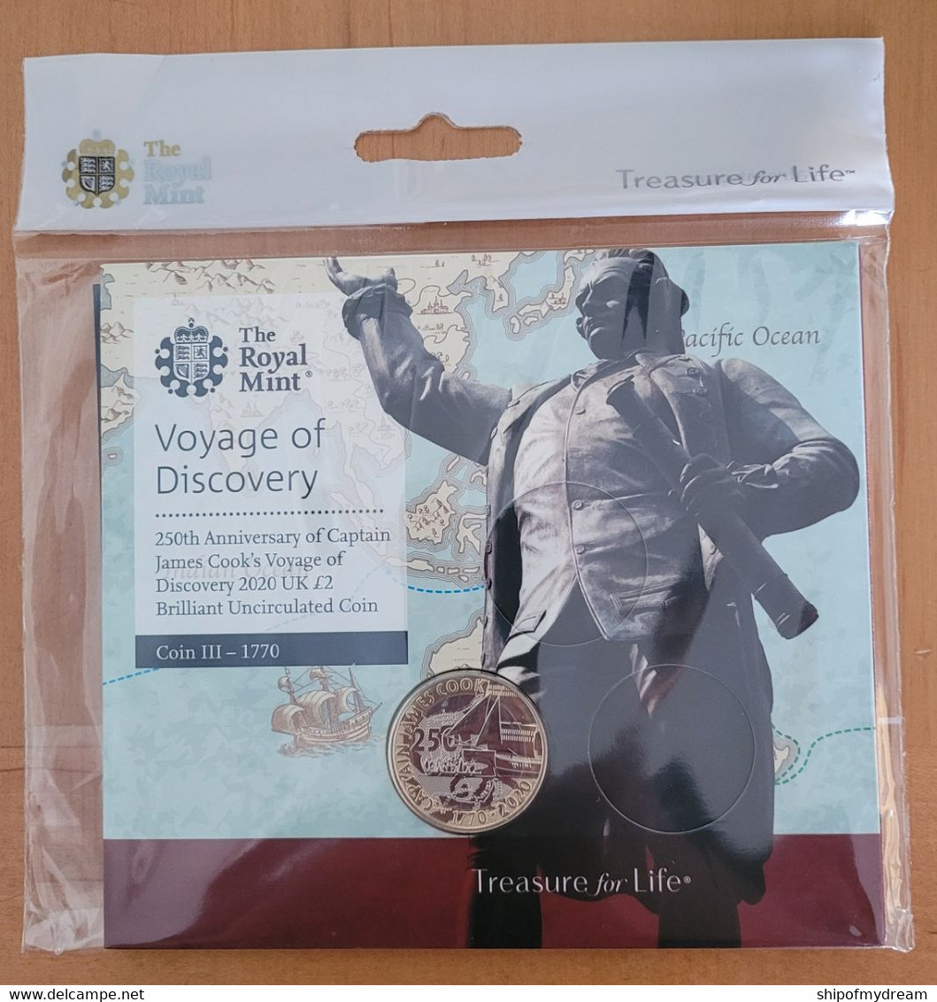 UK Royal Mint 2 Pounds 2020. Captain James Cook. BU. Original Mint Pack. Sealed. - 2 Pounds