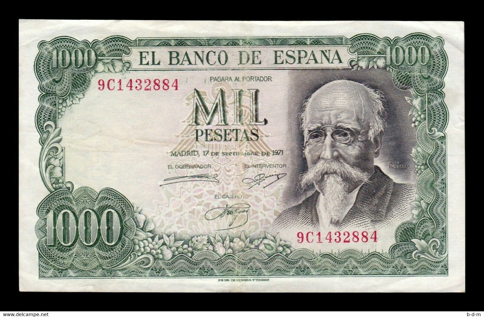 España 1000 Pesetas J. Echegaray 1971 Pick 154 Replacement Serie 9C MBC VF - 1000 Peseten