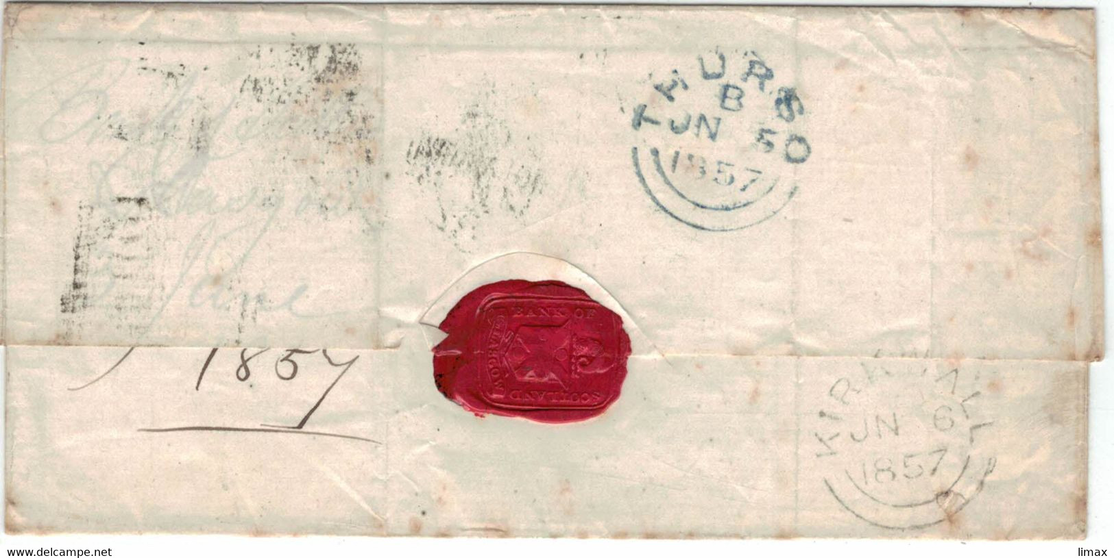 Bank Of England Glasgow 1857 JN3 6H 159 > Thurso JN5 > Per Schiff Orkney-Inseln > Kirkwall - Wachssiegel - Covers & Documents