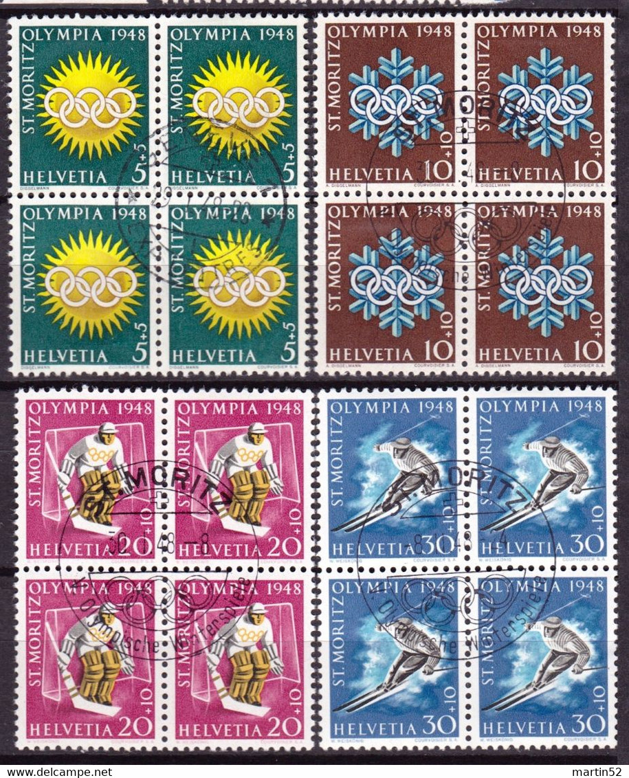 Schweiz Suisse 1948: Winter-Olympiade D'hiver Zu WIII 25-28 Mi 492-495 Yv 449-452 Blocks Z.T. O ST.MORITZ (Zu CHF 90.00) - Hiver 1948: St-Moritz