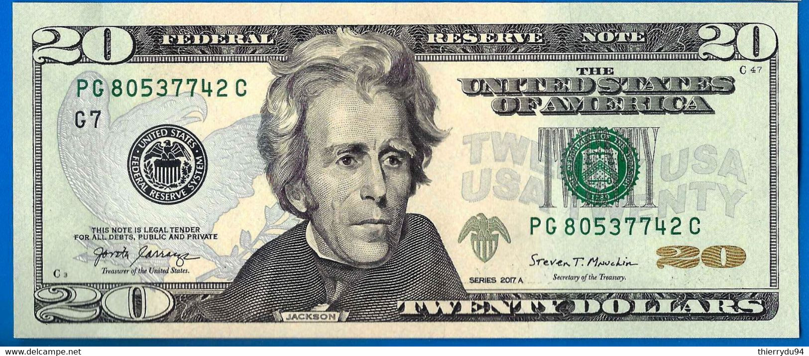 USA 20 Dollars 2017 A Neuf UNC Mint Chicago G7 PG Suffixe C Etats Unis United States Dollar US Paypal Bitcoin OK - Billetes De Estados Unidos (1862-1923)