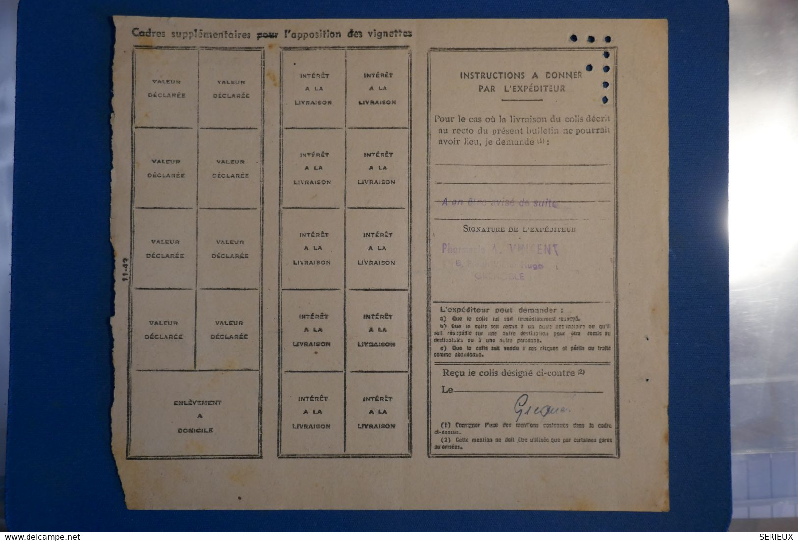 AH6 FRANCE  1943 COLIS POSTAL  LYON BESANCON  + AFFRANCH. INTERESSANT - Storia Postale