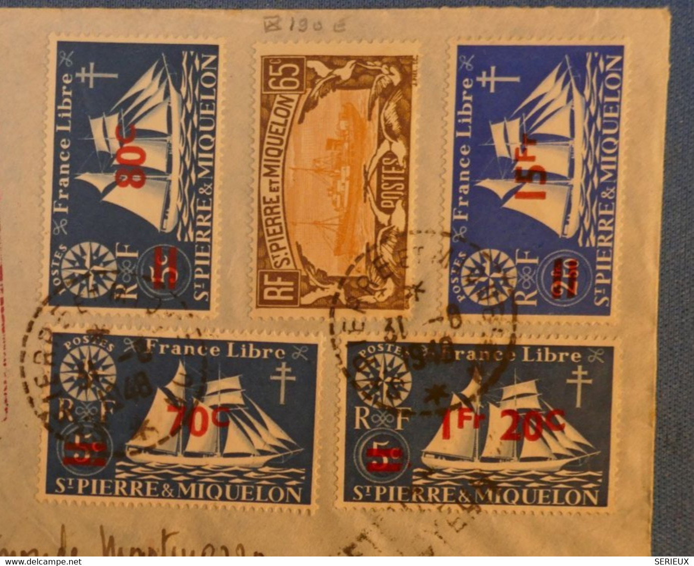 F1 ST PIERRE ET MIQUELON BELLE LETTRE RECO 1931 PREMIER VOL POUR L ALGERIE ++++TIMBRES SURCHARGES + AFFRANCH PLAISANT - Lettres & Documents