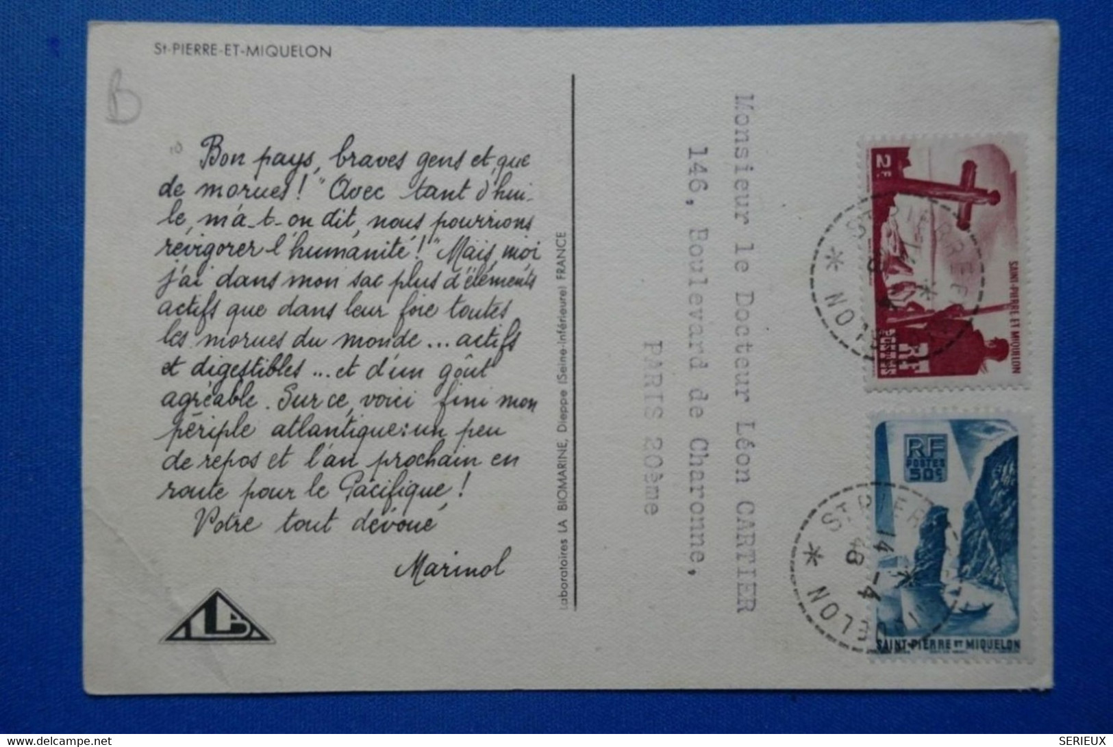 4 FRANCE SAINT PIERRE ET MIQUELON CPA RARE  1948 POUR PARIS BD CHARONNE 20 EME - Cartas & Documentos