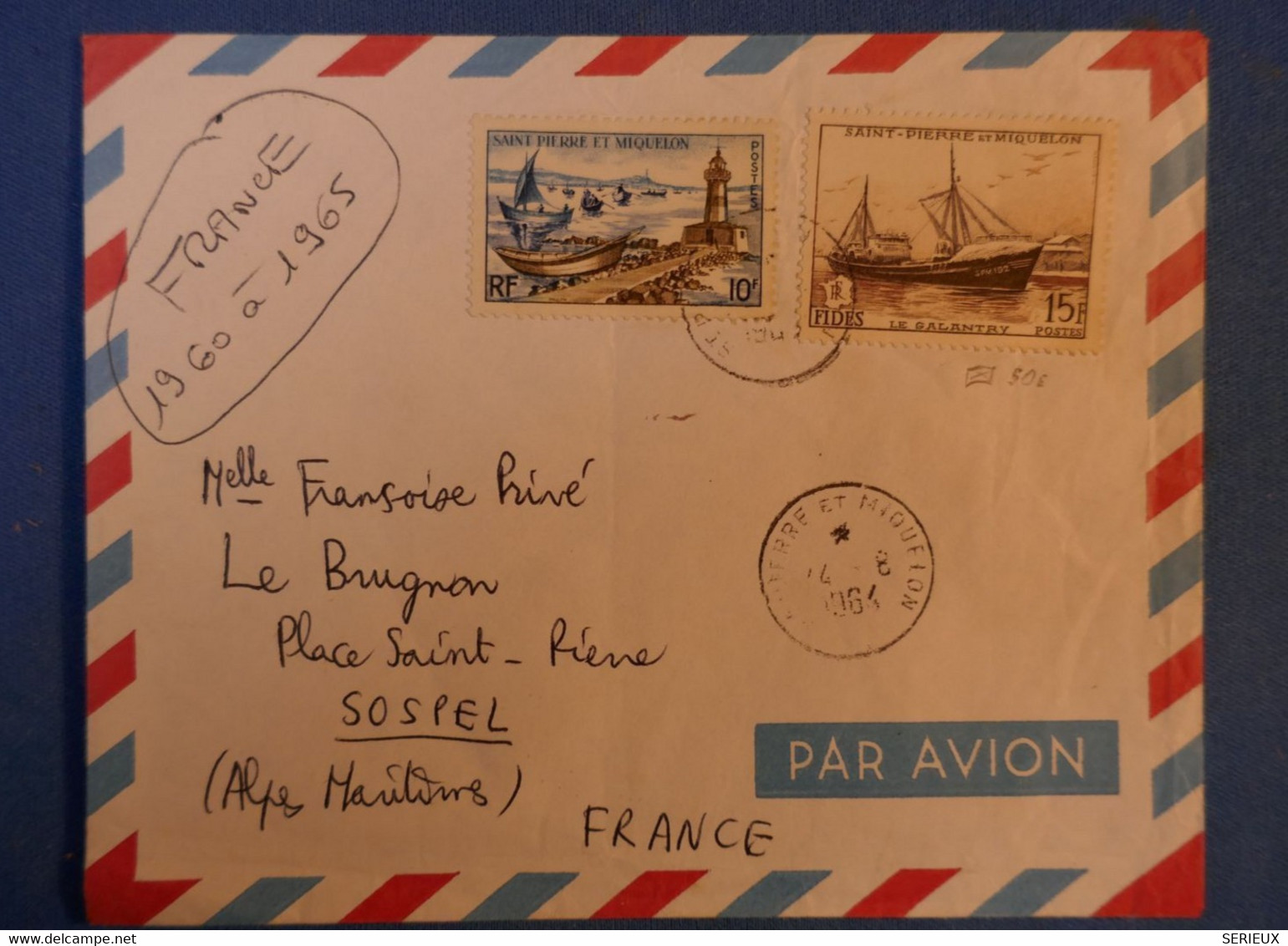 G1 ST PIERRE & MIQUELON BELLE LETTRE 1964 PAR AVION POUR SOSPEL FRANCE - Covers & Documents