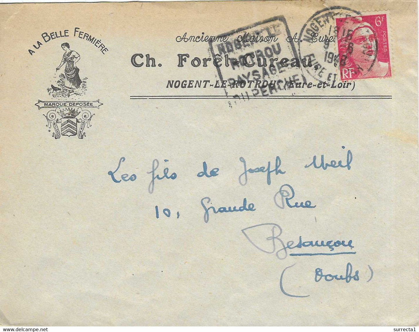 1948 Enveloppe Commerciale Illustrée Forel-Cureau "A La Belle Fermière"/Cachet Daguin Nogent Le Rotrou / 28 Eure Et Loir - 1921-1960: Modern Period