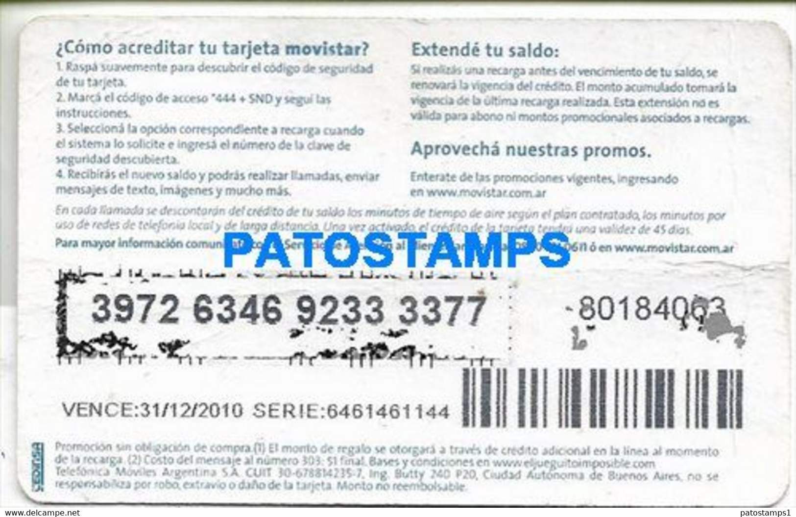 175168 ARGENTINA TARJETA TELEFONICA CREDITO MOVISTAR SOCCER FUTBOL LIONEL MESSI NO POSTAL POSTCARD - Altri – America