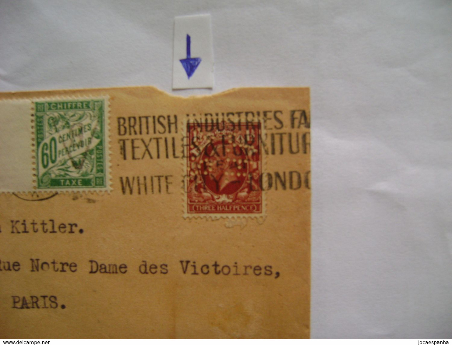 ENGLAND - LETTER SENT FROM (?) TO PARIS (FRANCE), PERFIN "JH&S", CHARGED ON ARRIVAL IN (?) IN THE STATE - Altri & Non Classificati