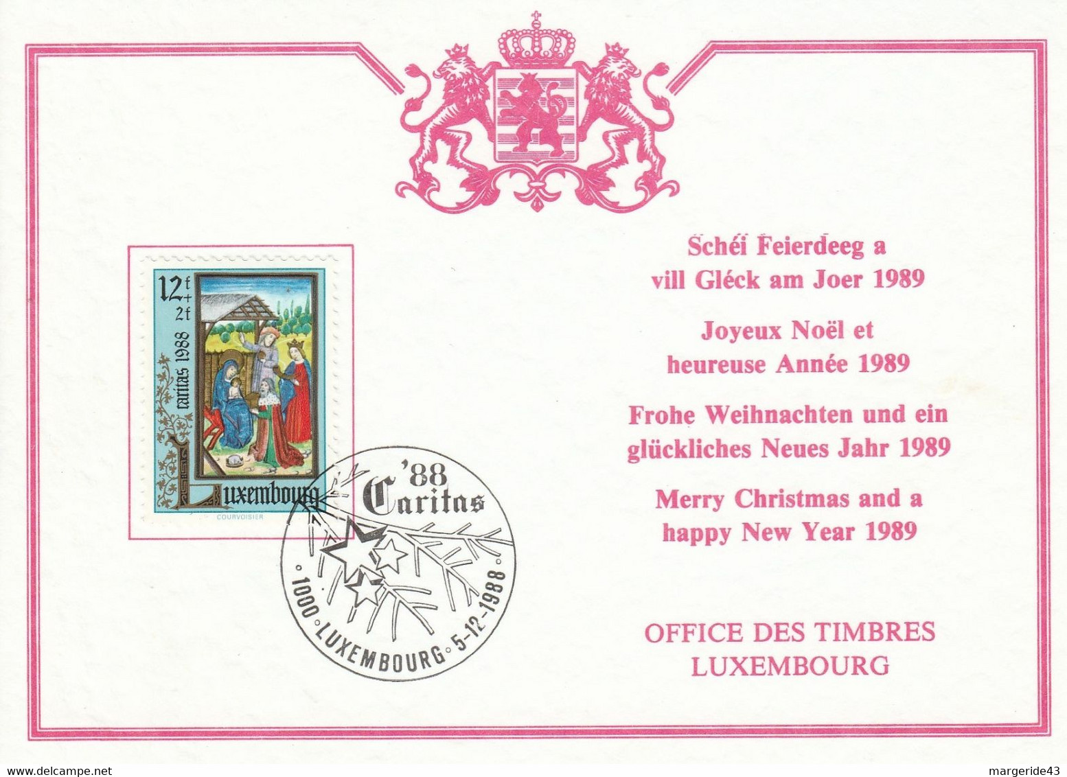 LUXEMBOURG CARTE DE VOEUX 1988 - Maschinenstempel (EMA)