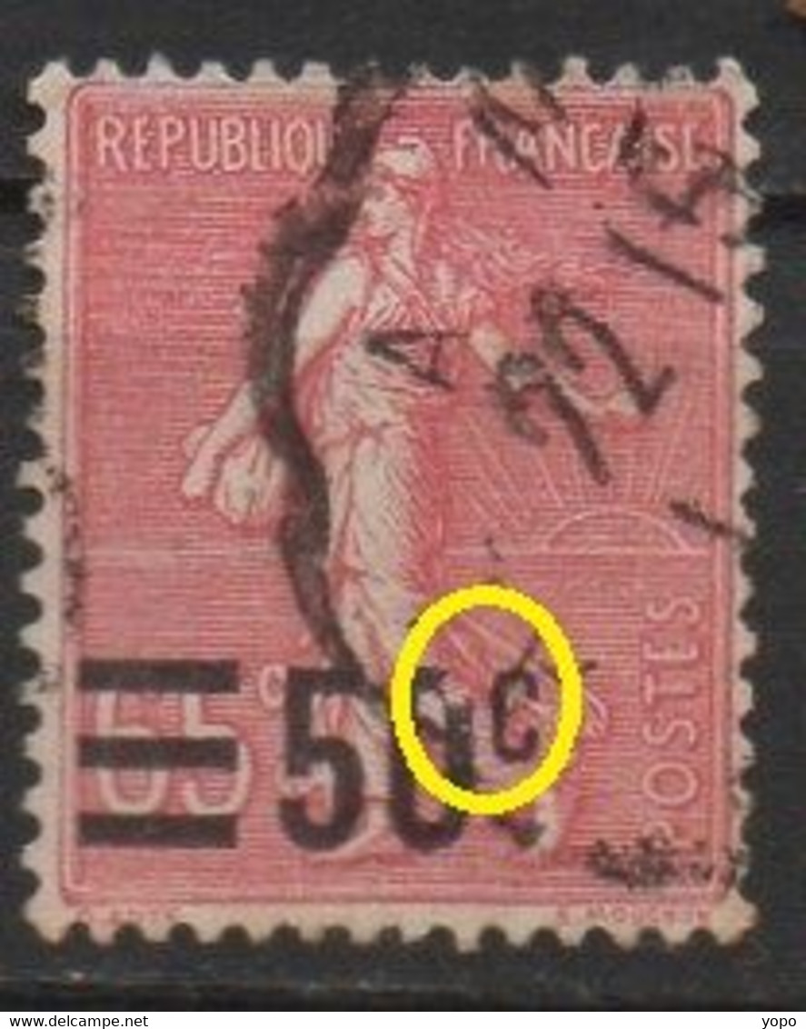 1 Timbre N° 224, Semeuse Lignée , Avec Manque Sur Le 0 De La Surcharge - Used Stamps