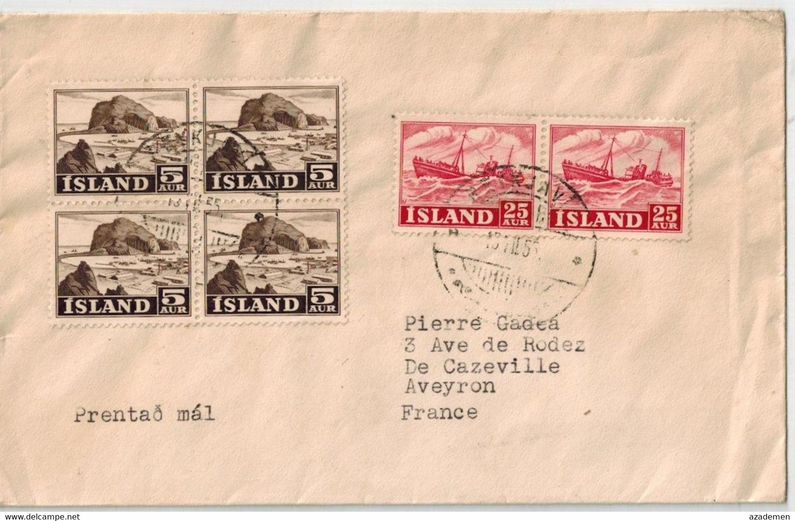 Lettre De Reykjavik Pour La France 1955 - Briefe U. Dokumente