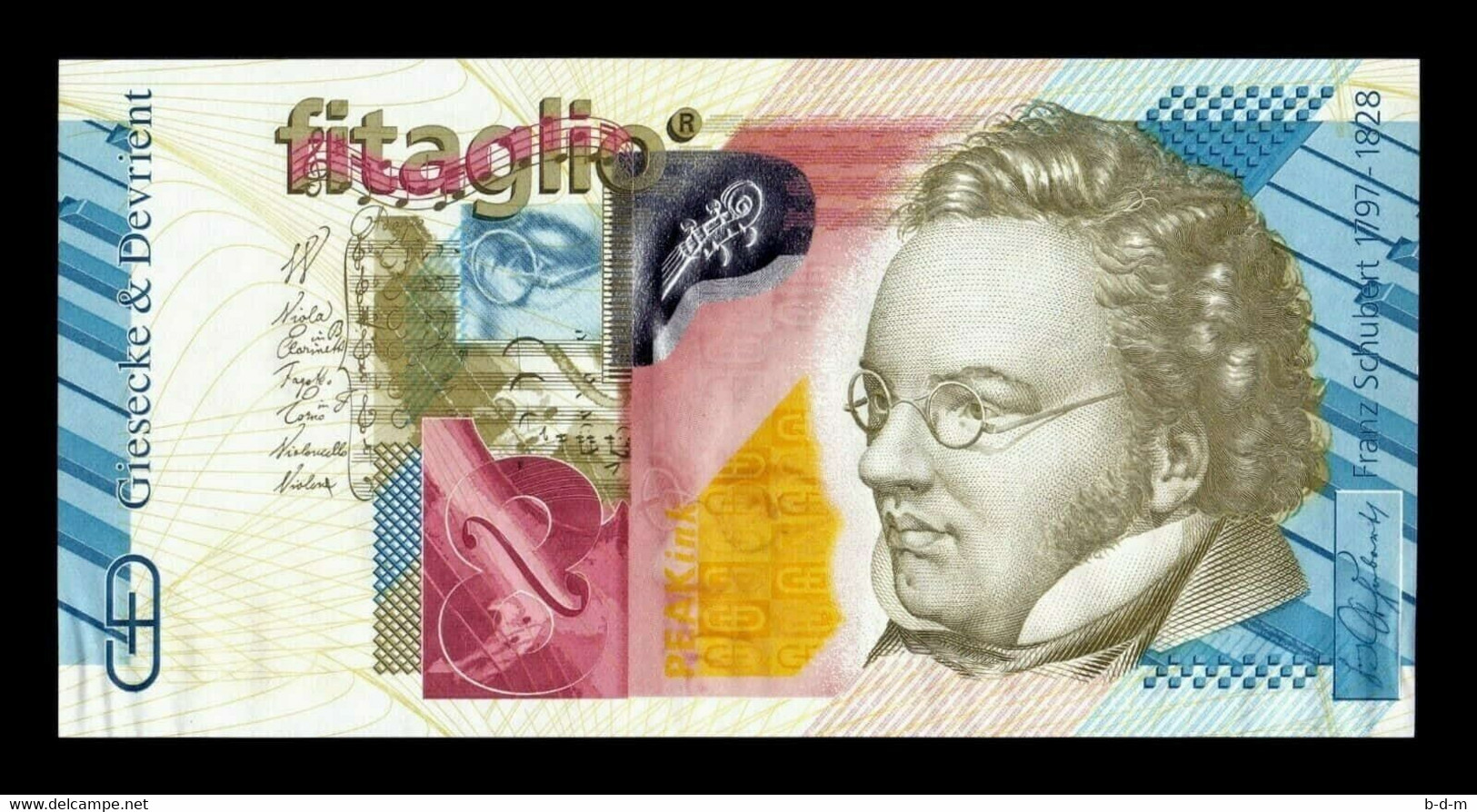 Test Note Giesecke & Devrient Munich Fitaglio - Portrait Franz Schubert SC UNC - Sonstige & Ohne Zuordnung