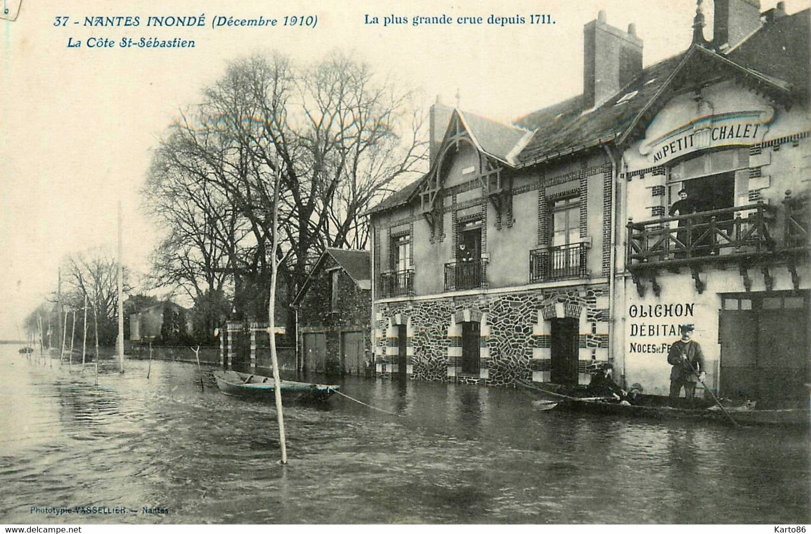 St Sébastien Sur Loire * La Côte , Au Petit Châlet OLICHON Débitant * Inondé Inondations Décembre 1910 - Saint-Sébastien-sur-Loire