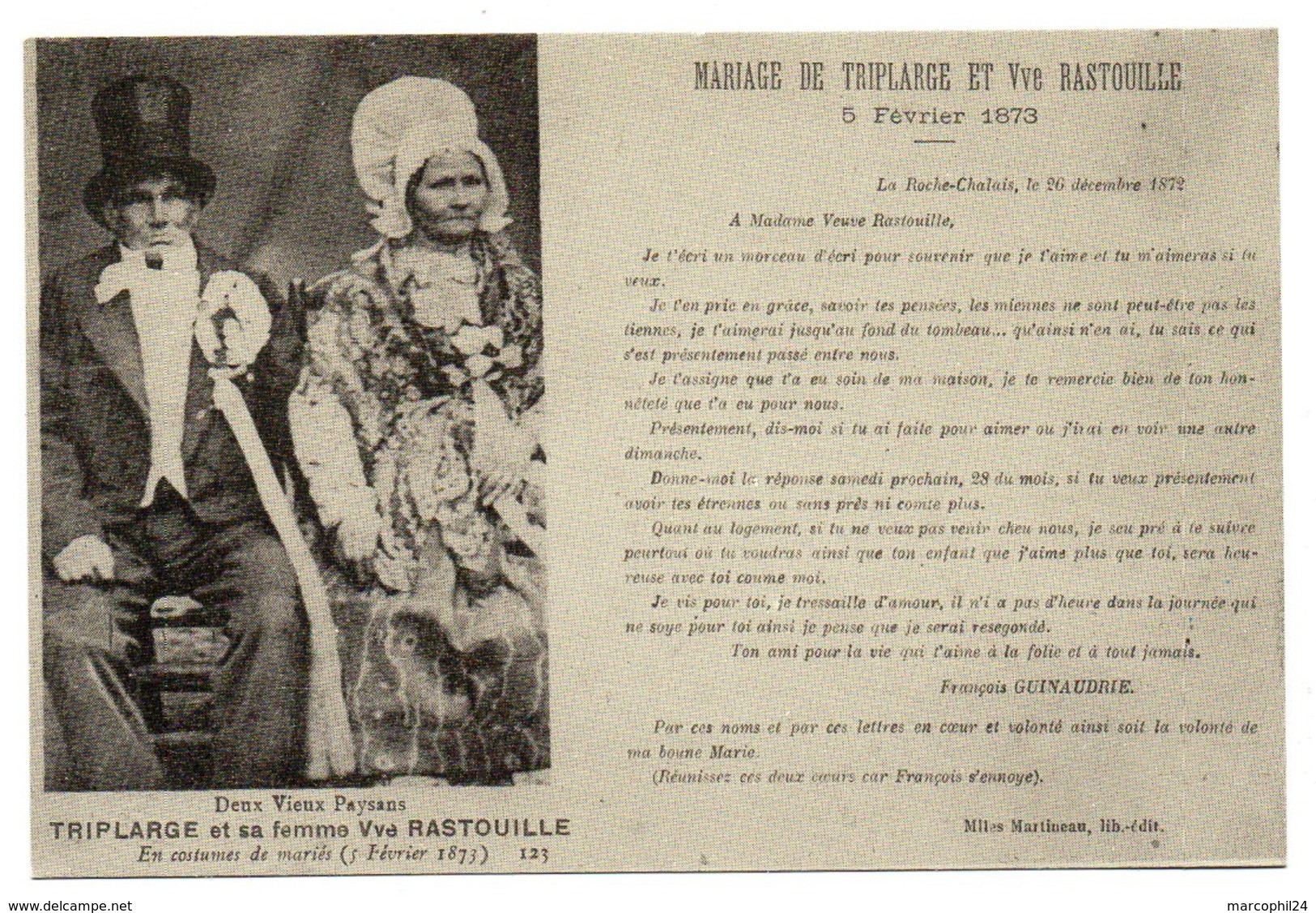 DORDOGNE - Dépt N° 24 = LA ROCHE CHALAIS  = CP / REPRO  CPA = MARIAGE De TRIPLARGE Et Sa Femme Vve RASTOUILLE - Personnages