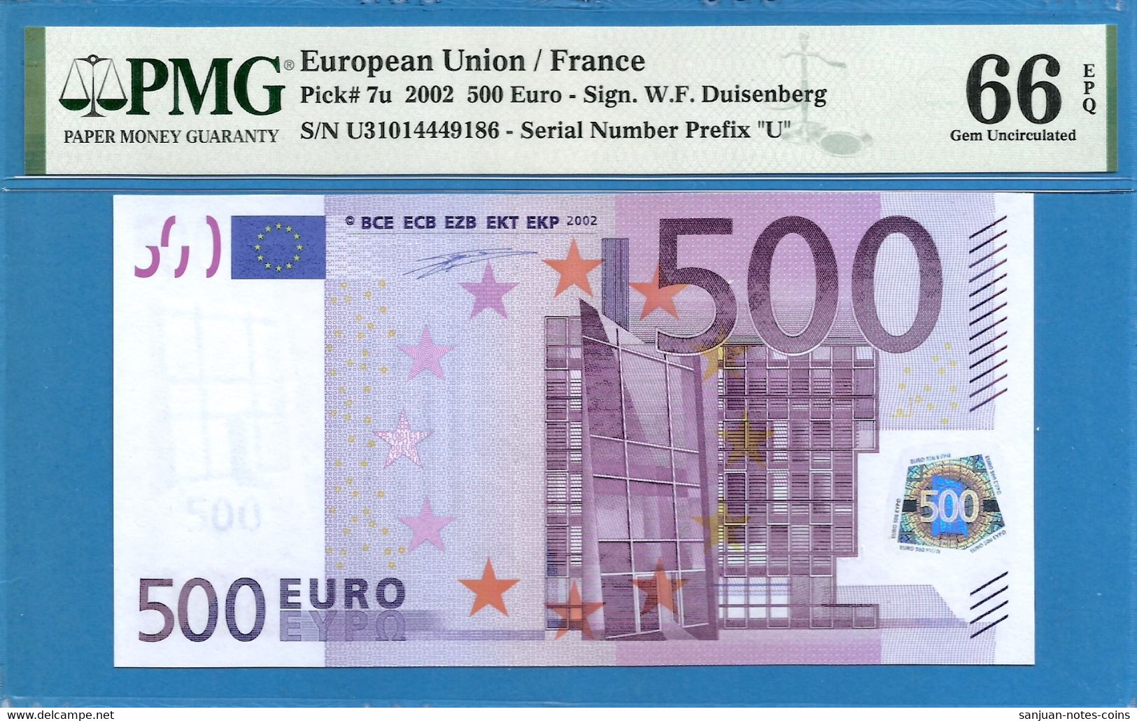 500 EURO FRANCE DUISENBERG U-T001 PMG 66 (D156) - 500 Euro