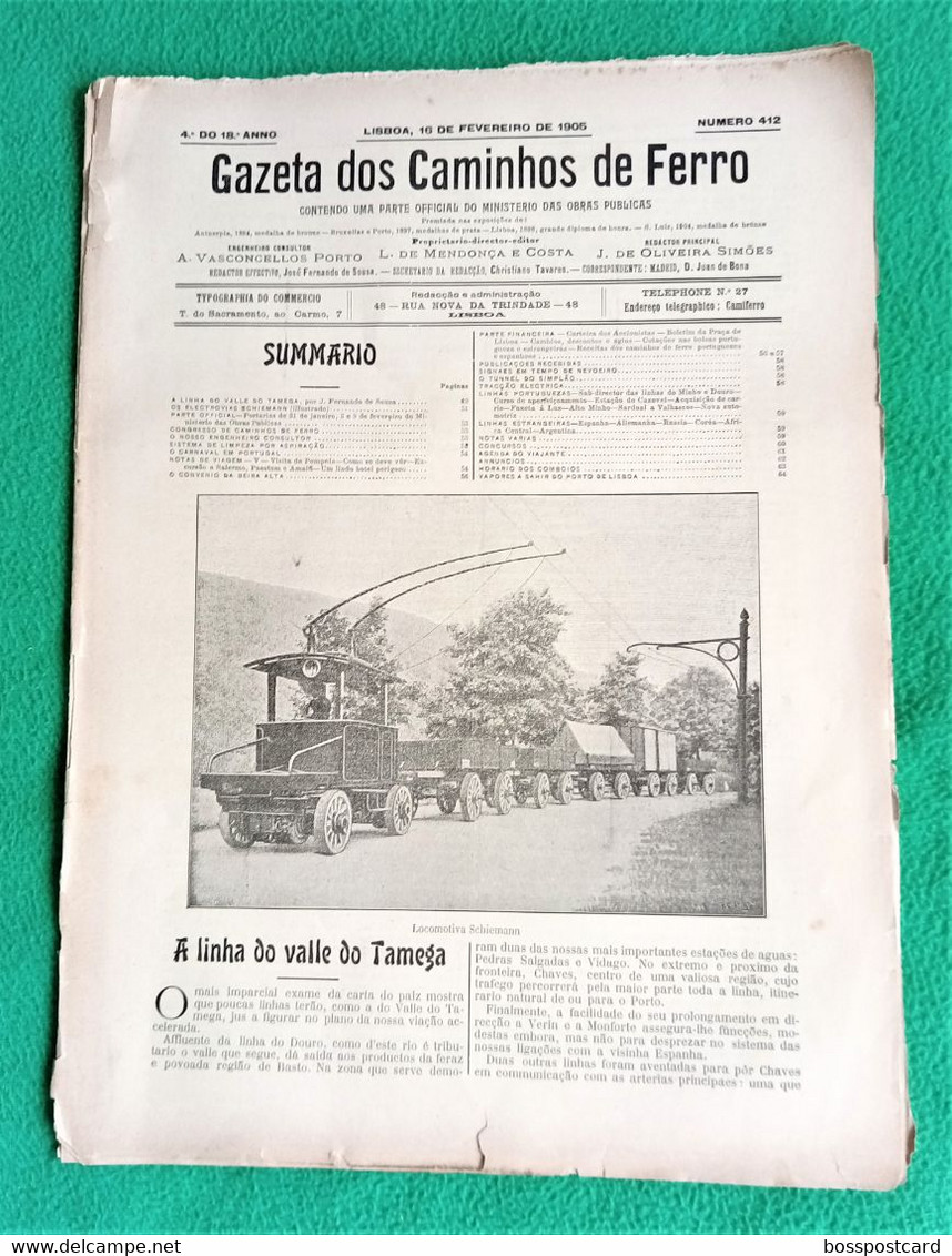 Lisboa - Vale Do Tâmega - Gazeta Dos Caminhos De Ferro Nº 412, 16 De Fevereiro De 1905 - Portugal (danificada) - Sonstige & Ohne Zuordnung