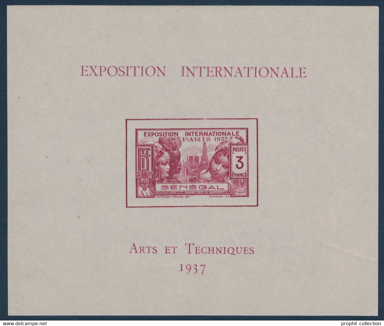 BLOC NEUF ** TB " EXPOSITION INTERNATIONALE ARTS ET TECHNIQUES De 1937 " TIMBRE NON-DENTELÉ Du SÉNÉGAL - Blocks & Sheetlets