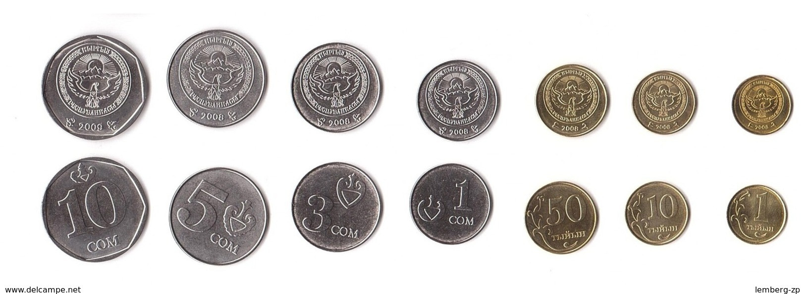 Kyrgyzstan - Set 7 Coins 1 10 50 Tyiyn 1 3 5 10 Som 2008 - 2009 UNC Lemberg-Zp - Kyrgyzstan