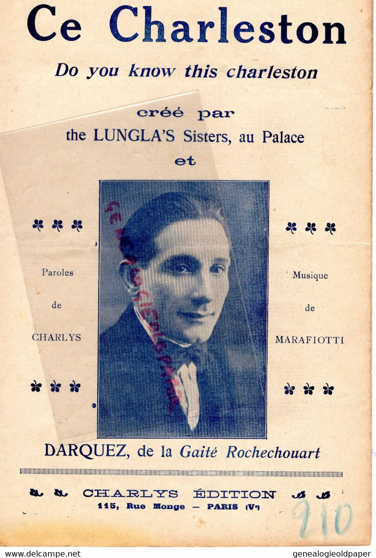 PARTITION MUSIQUE- CE CHARLESTON-LUNGLA' S SISTERS AU PALACE-DARQUEZ GAITE ROCHECHOUART PARIS-CHARLYS MARAFIOTTI - Noten & Partituren