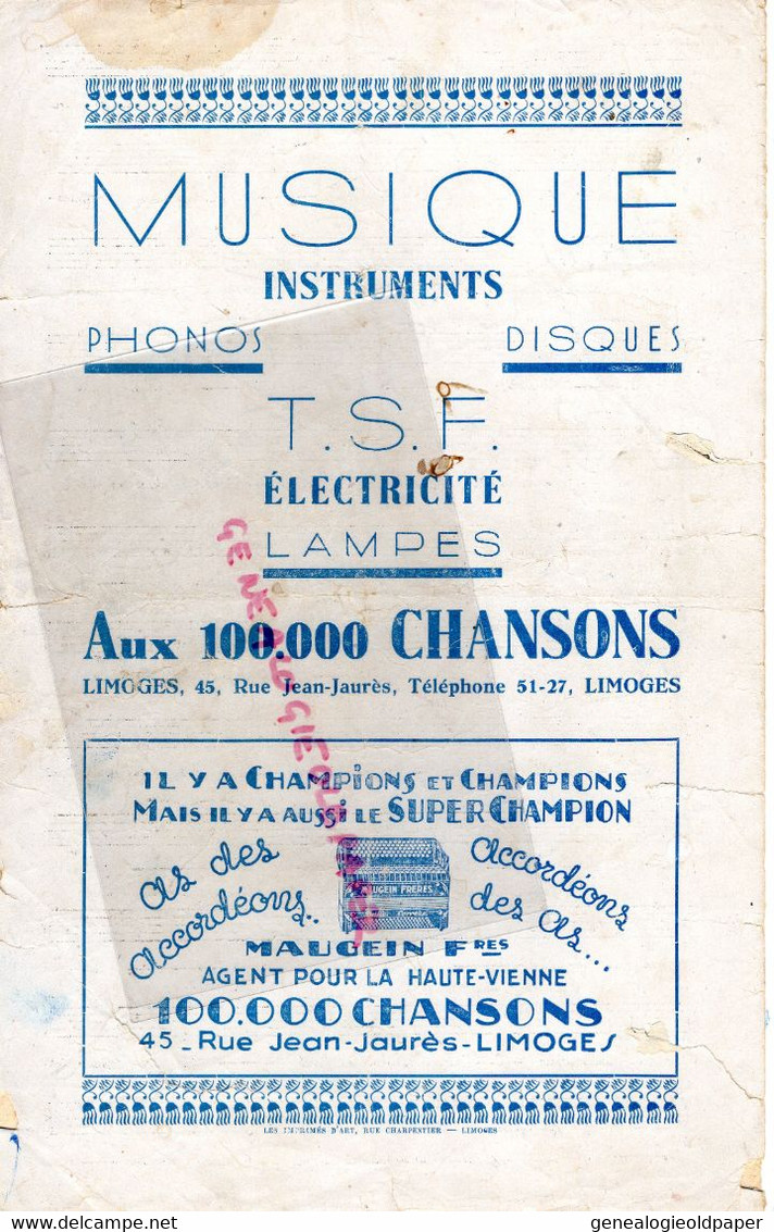 PARTITION MUSIQUE- LE BEAU DANUBE BLEU-JOHANN STRAUSS- LUC GERVAIS-100 000 CHANSONS LIMOGES 45 RUE JEAN JAURES - Noten & Partituren