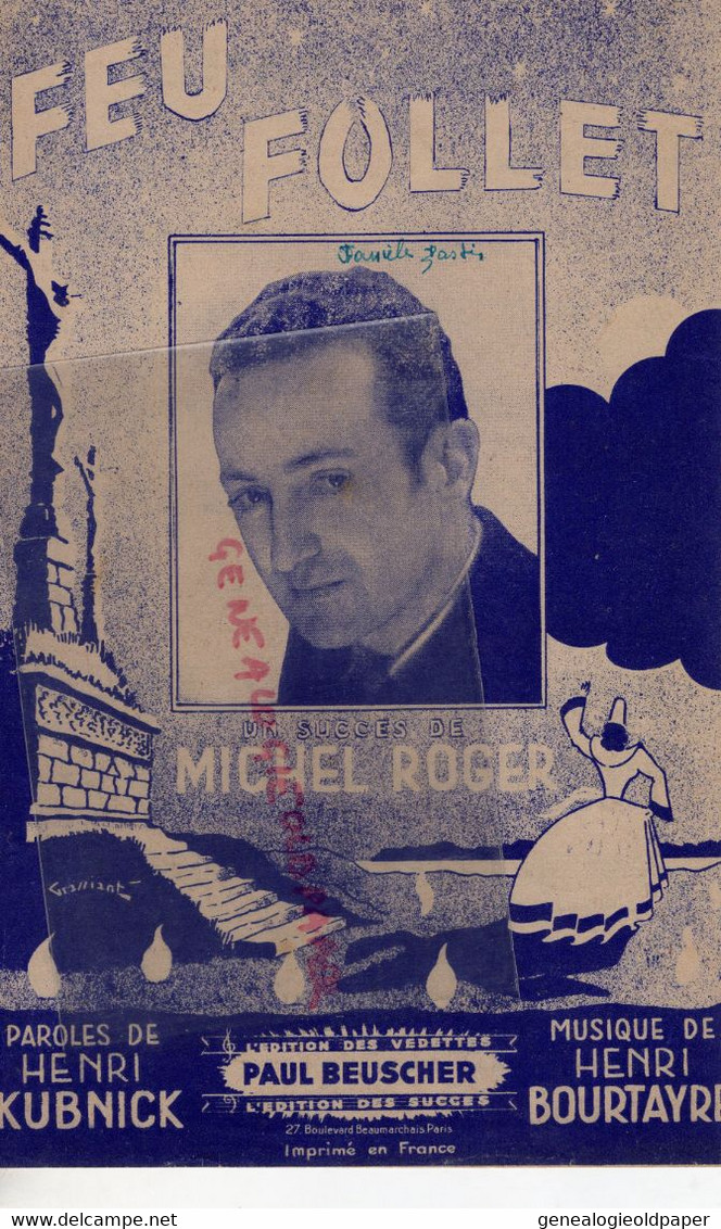 PARTITION MUSIQUE- FEU FOLLET- MICHEL ROGER-HENRI KUBNICK-HENRI BOURTAYRE-BEUSCHER PARIS 1945 - Partituren