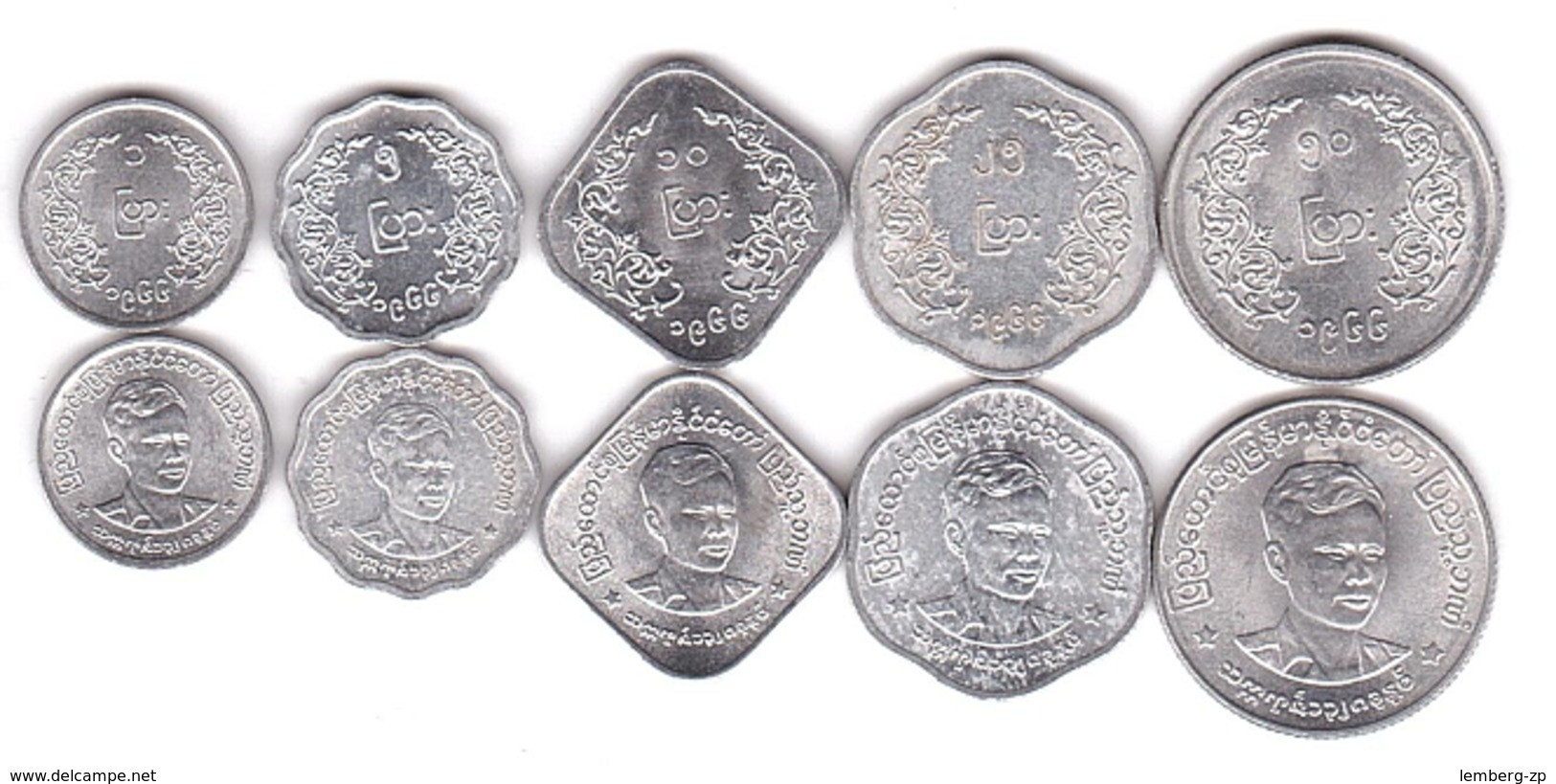 Myanmar - Set 5 Coins 1 5 10 25 50 Pyas 1966 AUNC / XF+ Lemberg-Zp - Myanmar