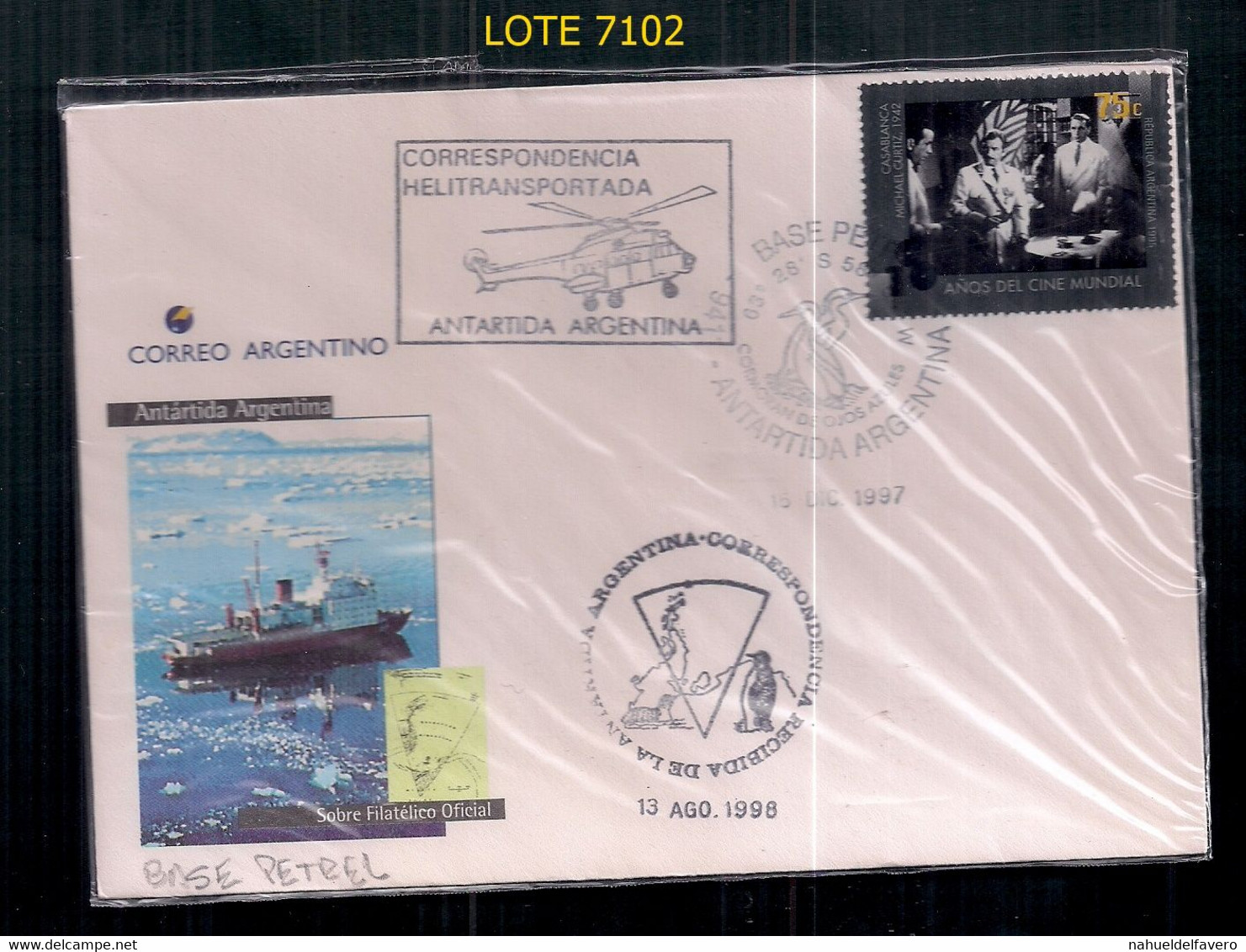 ARGENTINE 1998 CORRESPONDANCE REÇUE DE L'ANTARCTIQUE PAR HÉLICOPTÈRE - Hélicoptères